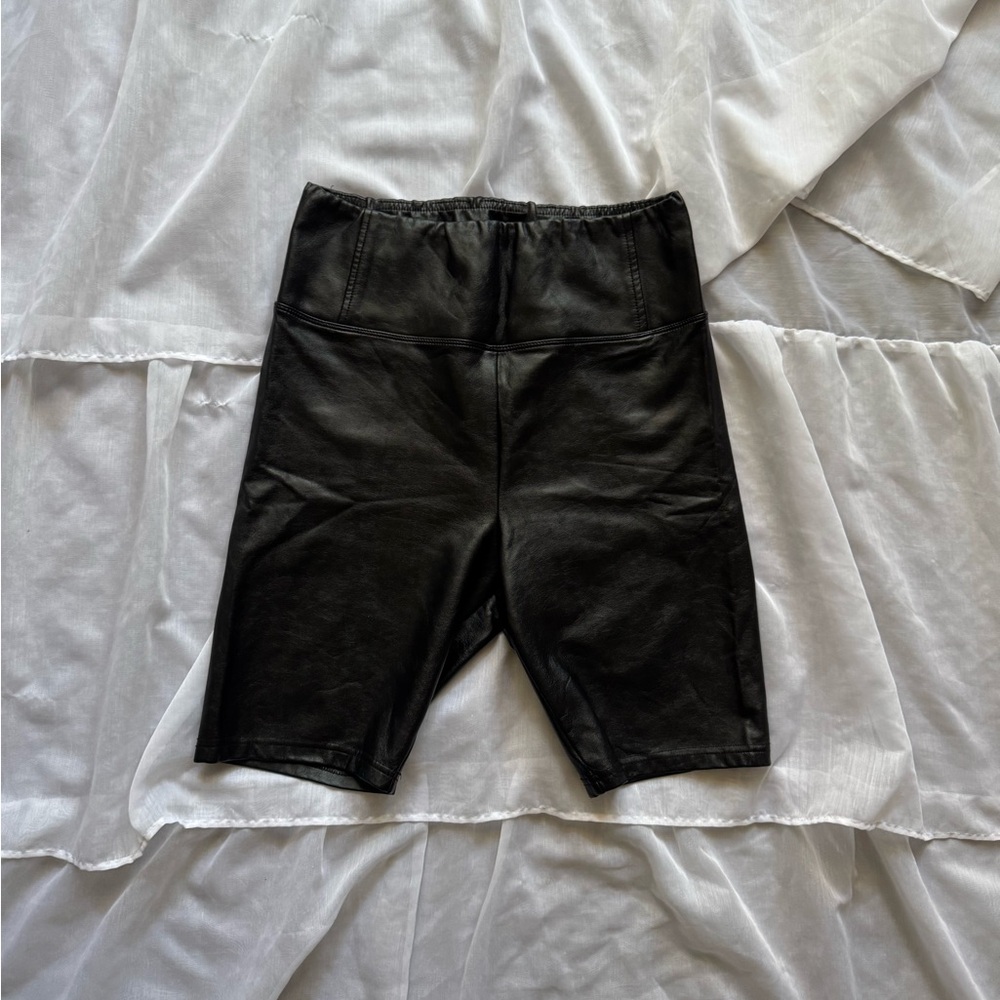 love, Fire Faux Leather Biker Shorts